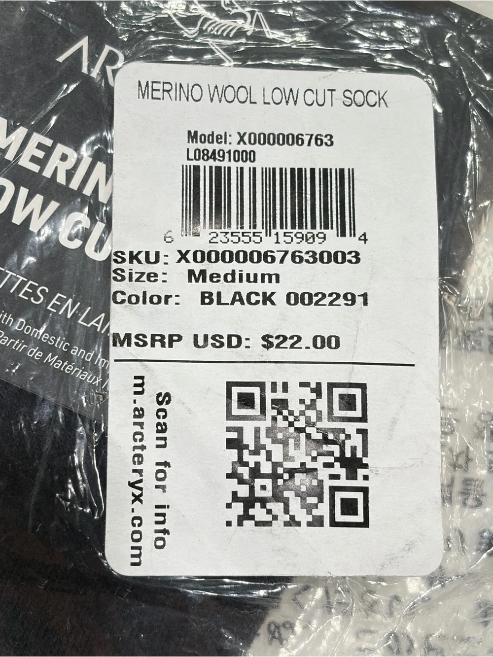 Arc’teryx Adult Medium Merino Wool Low Cut Sock Black NWT Target Cushion